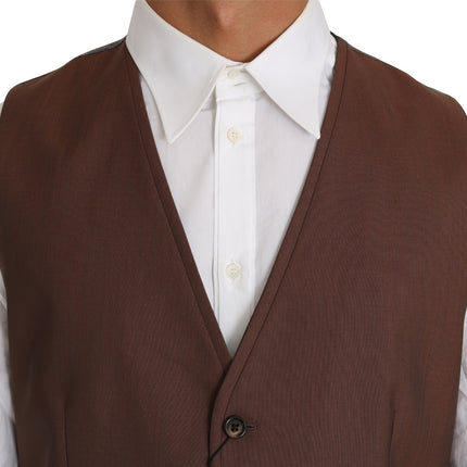 Dolce & Gabbana Brown Wool Silk Waistcoat Vest