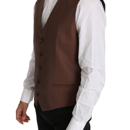 Dolce & Gabbana Brown Wool Silk Waistcoat Vest