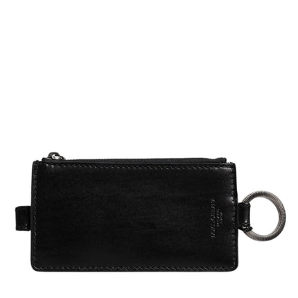 Dolce & Gabbana Black Horse Leather Lanyard Logo Card Holder Wallet