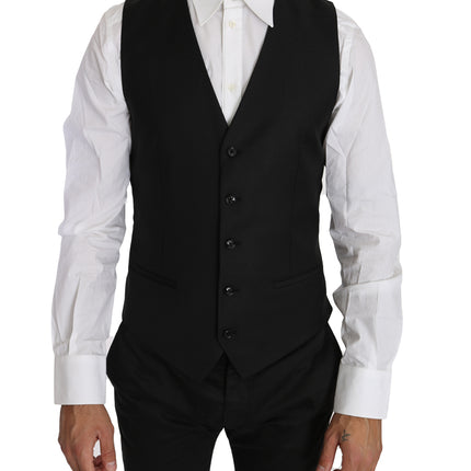 Dolce & Gabbana Black Solid Wool Silk Waistcoat Vest