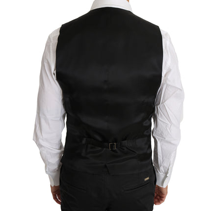 Dolce & Gabbana Black Solid Wool Silk Waistcoat Vest