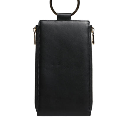 Dolce & Gabbana Black Leather Logo Plaque Neck Strap Card Coin Wallet