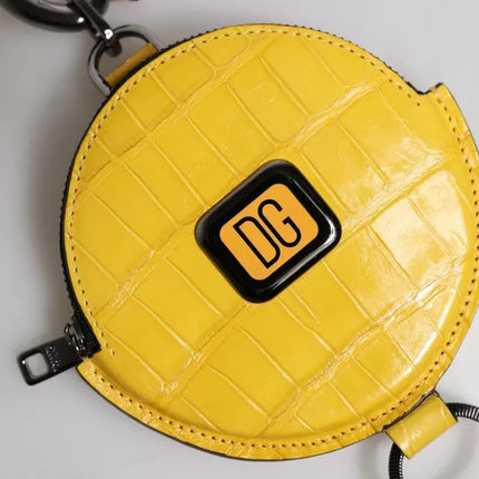 Dolce & Gabbana Yellow Round Leather DG Logo Coin Purse Lanyard Wallet
