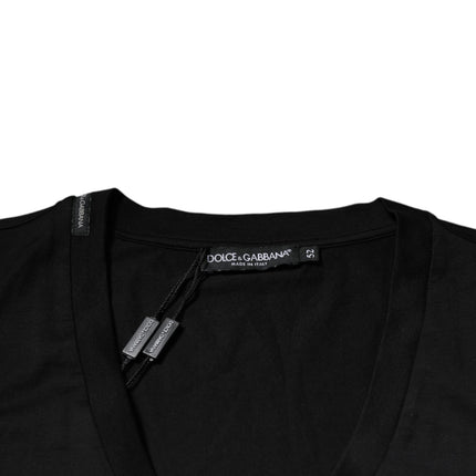 Dolce & Gabbana Black Cotton Logo Vneck Short Sleeve T-shirt