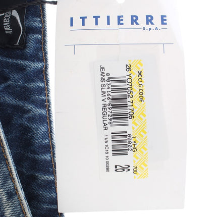 Cavalli Blue Wash Torn Cotton Straight Fit Jeans