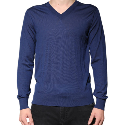 Dolce & Gabbana Navy Blue Cashmere V-neck Pullover Sweater