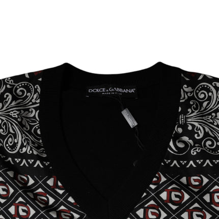 Dolce & Gabbana Black Logo Wool V-neck Pullover Sweater