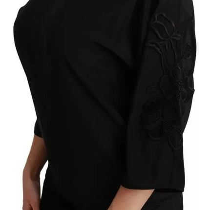 Dolce & Gabbana Black Floral Embroidered Blouse Silk Top