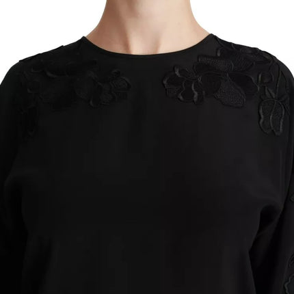 Dolce & Gabbana Black Floral Embroidered Blouse Silk Top