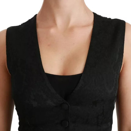 Dolce & Gabbana Black Lace Waistcoat Slim Vest Silk Top