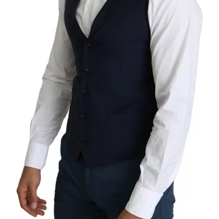 Dolce & Gabbana Navy Blue Men Formal Dress Waistcoat Vest