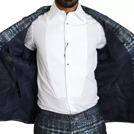 Dolce & Gabbana Blue Silver Shiny 2 Piece Slim GOLD Suit