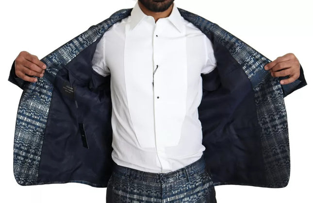Dolce & Gabbana Blue Silver Shiny 2 Piece Slim GOLD Suit