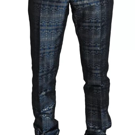 Dolce & Gabbana Blue Silver Shiny 2 Piece Slim GOLD Suit