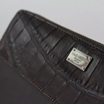 Dolce & Gabbana Brown Exotic Leather Zip Around Continental Clutch Wallet