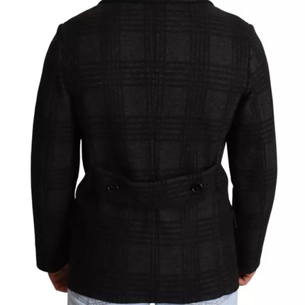 Dolce & Gabbana Black Trench Coat Check Wool Jacket