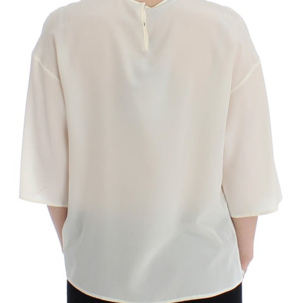 Dolce & Gabbana White Sequined Key Silk Blouse T-shirt Top