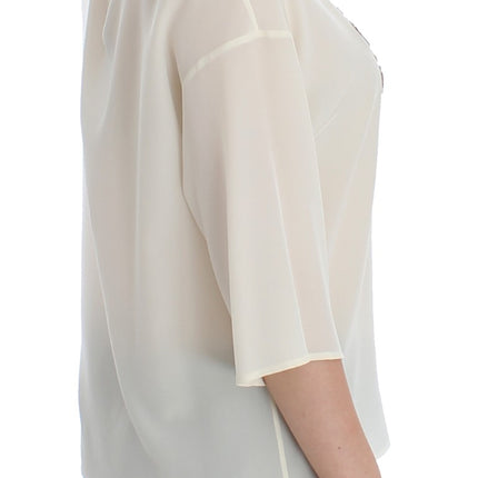 Dolce & Gabbana White Sequined Key Silk Blouse T-shirt Top
