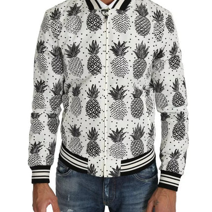 Dolce & Gabbana White Black Pineapple Bomber Coat Jacket