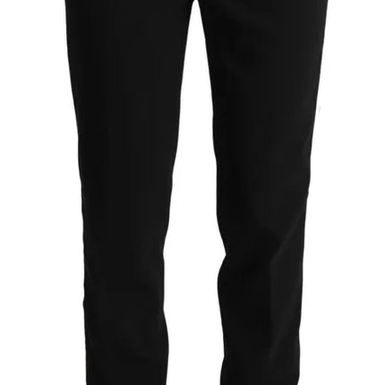 Dolce & Gabbana Black White Stripes Wool Tapered Pants