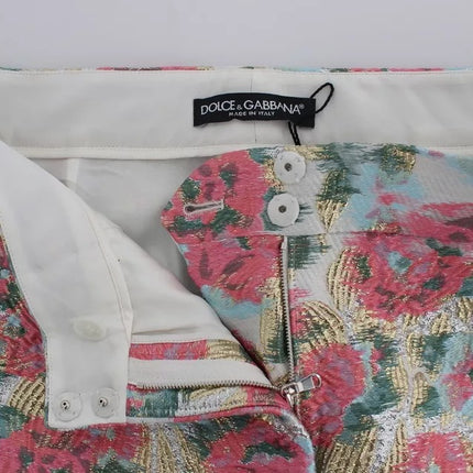 Dolce & Gabbana White Pink Floral Brocade Pants