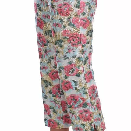 Dolce & Gabbana White Pink Floral Brocade Pants