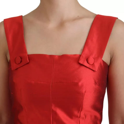 Dolce & Gabbana Red A-line Pleated Midi Satin Silk Dress