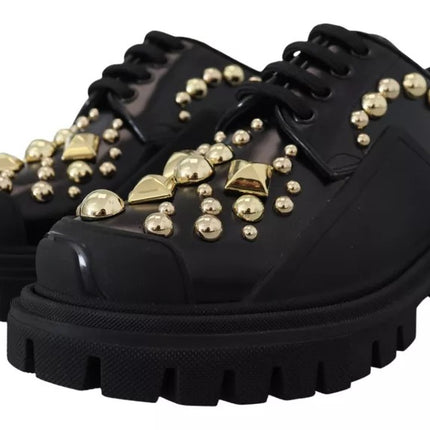 Dolce & Gabbana Black Leather Trekking Derby Embellished Shoes