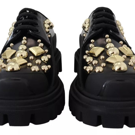 Dolce & Gabbana Black Leather Trekking Derby Embellished Shoes