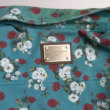 Dolce & Gabbana Blue Floral Cotton Button Down Denim Shirt