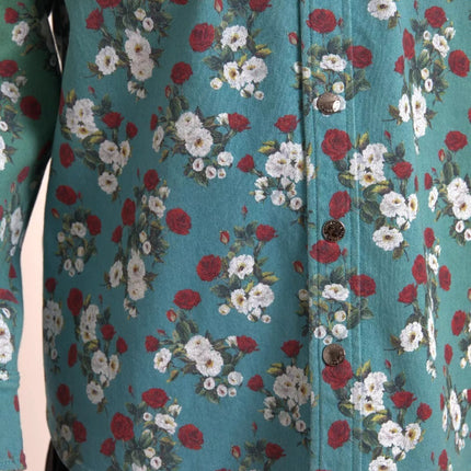 Dolce & Gabbana Blue Floral Cotton Button Down Denim Shirt