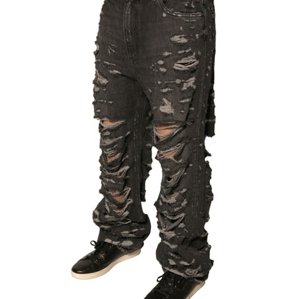 Dolce & Gabbana Gray Tattered Cotton Straight Men Denim Jeans
