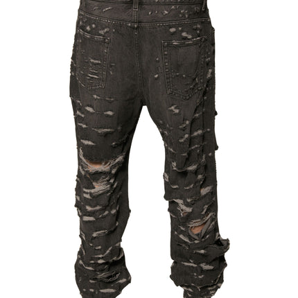 Dolce & Gabbana Gray Tattered Cotton Straight Men Denim Jeans
