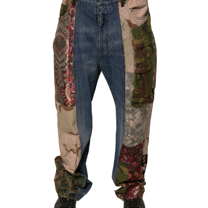 Dolce & Gabbana Blue Patchwork Cotton Straight Denim Jeans