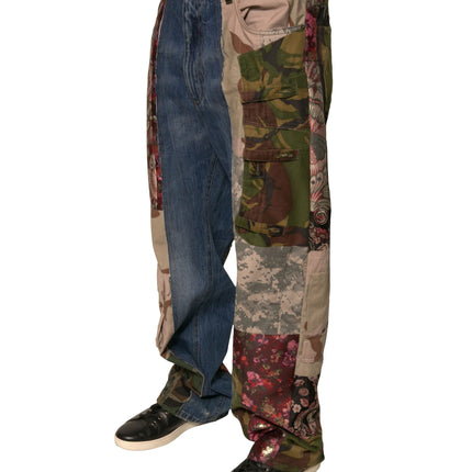 Dolce & Gabbana Blue Patchwork Cotton Straight Denim Jeans