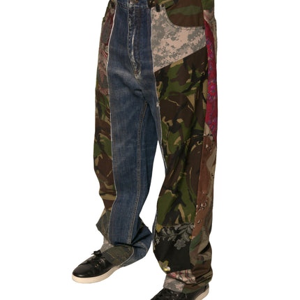 Dolce & Gabbana Blue Patchwork Cotton Straight Denim Jeans