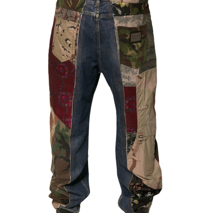 Dolce & Gabbana Blue Patchwork Cotton Straight Denim Jeans