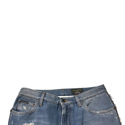 Dolce & Gabbana Blue Tattered Straight Cropped Denim Jeans