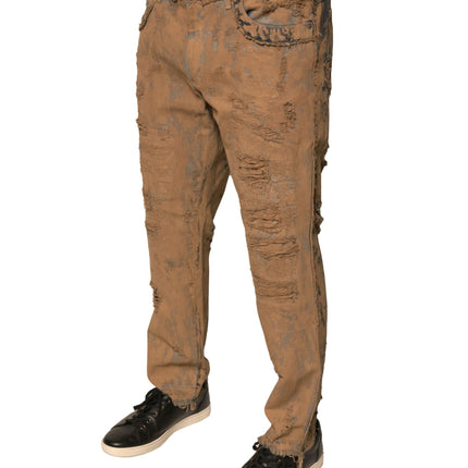 Dolce & Gabbana Brown Tattered Cotton Skinny Denim Jeans