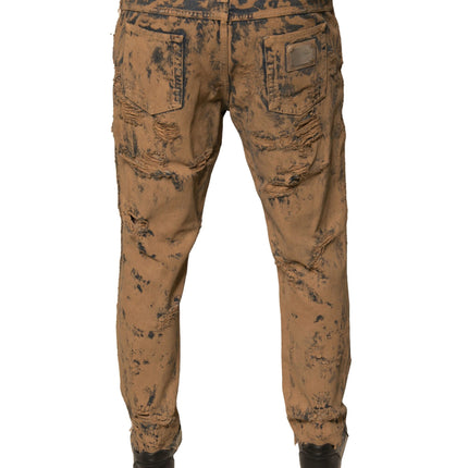 Dolce & Gabbana Brown Tattered Cotton Skinny Denim Jeans