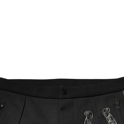 Dolce & Gabbana Black Horseshoe Embellished Wool Slim Fit Pants