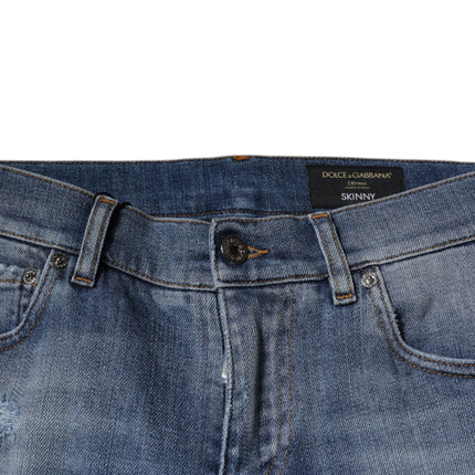 Dolce & Gabbana Blue Tattered Cotton Stretch Skinny Denim Jeans