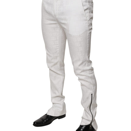 Dolce & Gabbana White Cotton Tapered Formal Dress Pants