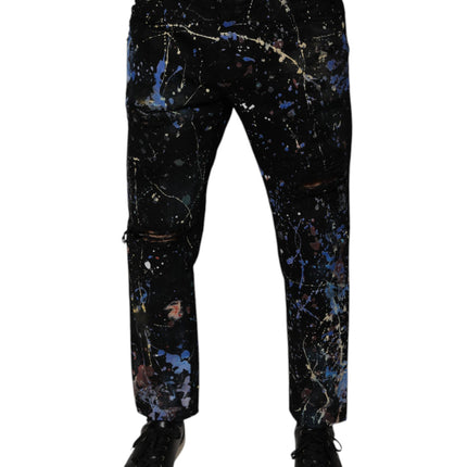Dolce & Gabbana Black Color Splash Cotton Skinny Denim Jeans