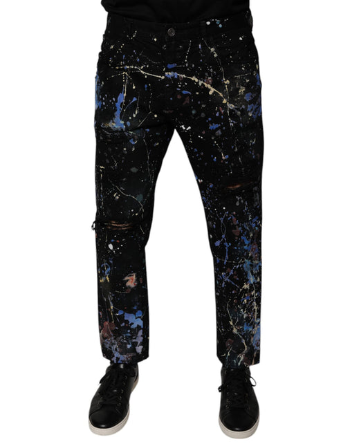 Dolce & Gabbana Black Color Splash Cotton Skinny Denim Jeans Dolce & Gabbana