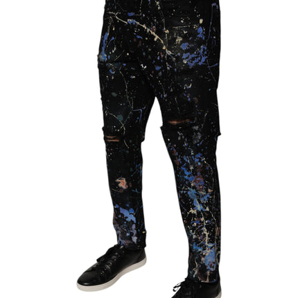 Dolce & Gabbana Black Color Splash Cotton Skinny Denim Jeans