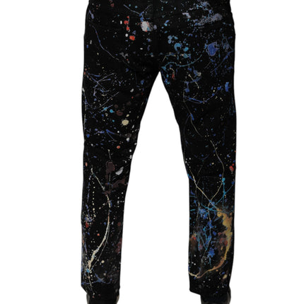 Dolce & Gabbana Black Color Splash Cotton Skinny Denim Jeans