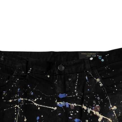 Dolce & Gabbana Black Color Splash Cotton Skinny Denim Jeans