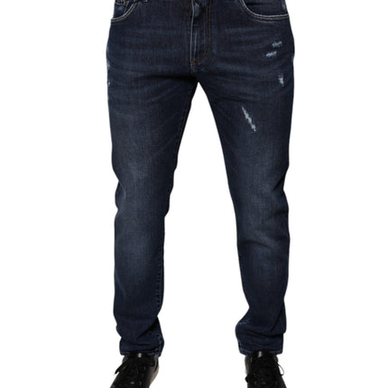 Dolce & Gabbana Dark Blue Cotton Logo Skinny Denim Jeans
