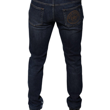 Dolce & Gabbana Dark Blue Cotton Logo Skinny Denim Jeans